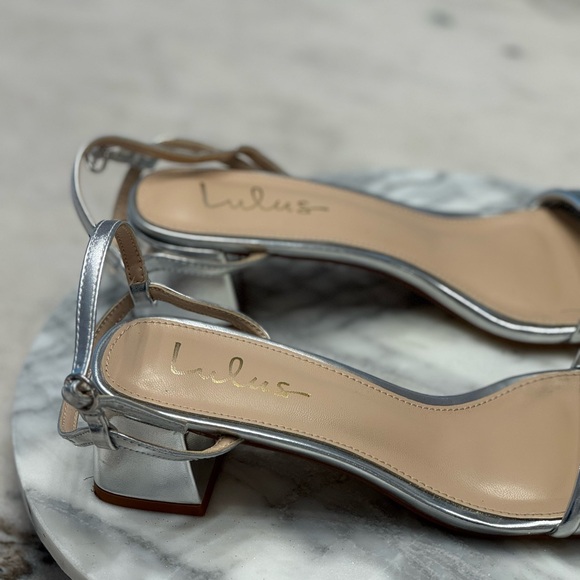 LULU’S • Metallic Silver Strappy Heels - Picture 6 of 8